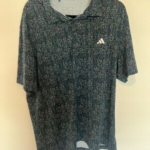 Adidas Men's Navy Golf shirt with green and pink details